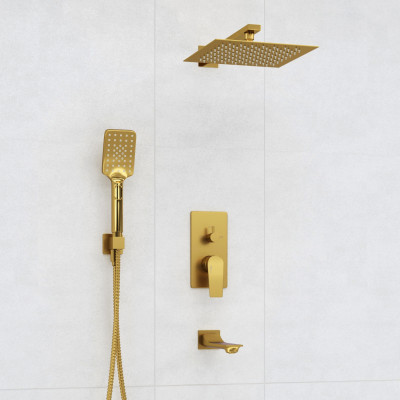Встраиваемый комплект для ванны с верхней насадкой, лейкой и изливом WasserKRAFT  (A175571), матовое золото