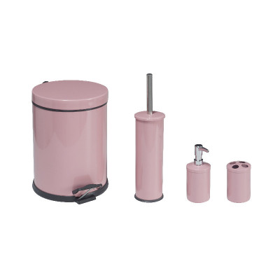 Efor Metal Набор для ванной комнаты (ведро 5 л, диспенсер для мыла, подставка для щеток, ёршик с подставкой), розовый