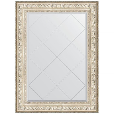Зеркало настенное Evoform ExclusiveG 108х80 BY 4211 с гравировкой в багетной раме Виньетка серебро 109 мм