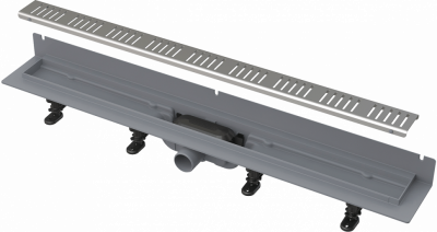 Водоотводящий желоб с порогами для перфорированной решетки и фиксированным воротником к стене AlcaPlast APZ30-650M