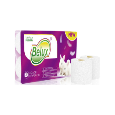 Туалетная бумага в рулонах Belux 3 сл., 8 рул., 18 м., 150 л., белая