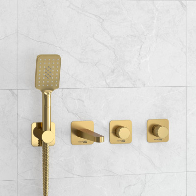 Встраиваемый комплект для ванны с лейкой и изливом WasserKRAFT Schunter 8200 (A8251.306.308.285.194.201), матовое золото
