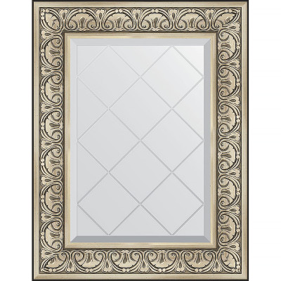 Зеркало настенное Evoform ExclusiveG 77х60 BY 4037 с гравировкой в багетной раме Барокко серебро 106 мм