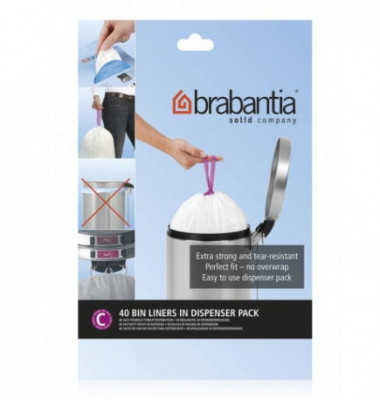 Brabantia 361982 пакеты для мусора, упаковка-диспенсер, размер С, 10/12 л, 40 шт