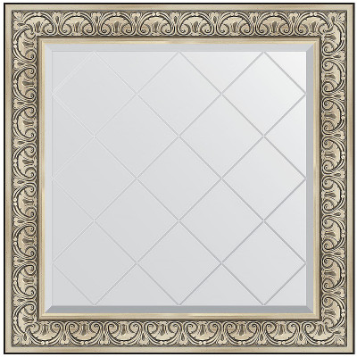 Зеркало настенное Evoform ExclusiveG 90х90 BY 4338 с гравировкой в багетной раме Барокко серебро 106 мм