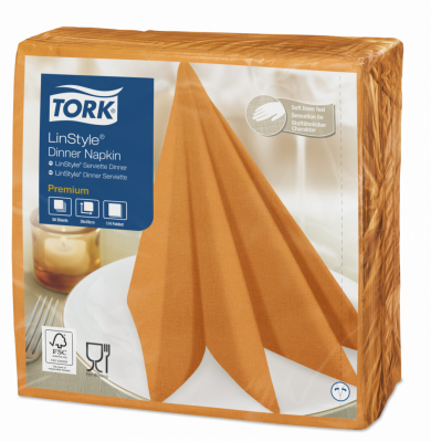 Салфетки Tork LinStyle, Premium, 39х39 см, 1 сл, 50 листов, оранжевые