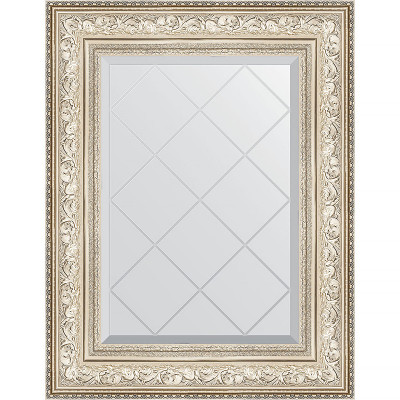 Зеркало настенное Evoform ExclusiveG 78х60 BY 4039 с гравировкой в багетной раме Виньетка серебро 109 мм