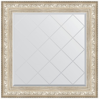 Зеркало настенное Evoform ExclusiveG 90х90 BY 4340 с гравировкой в багетной раме Виньетка серебро 109 мм