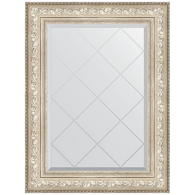 Зеркало настенное Evoform ExclusiveG 93х70 BY 4125 с гравировкой в багетной раме Виньетка серебро 109 мм