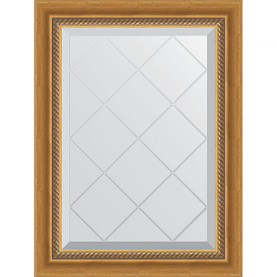 Зеркало настенное Evoform ExclusiveG 71х53 BY 4002 с гравировкой в багетной раме Состаренное золото с плетением 70 мм