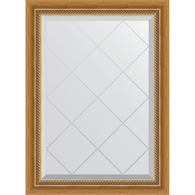 Зеркало настенное Evoform ExclusiveG 86х63 BY 4088 с гравировкой в багетной раме Состаренное золото с плетением 70 мм
