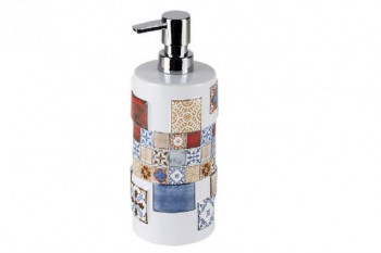 Дозатор для жидкого мыла Primanova белый с мозаикой, LILY, 8х8х20 см керамика D-20170