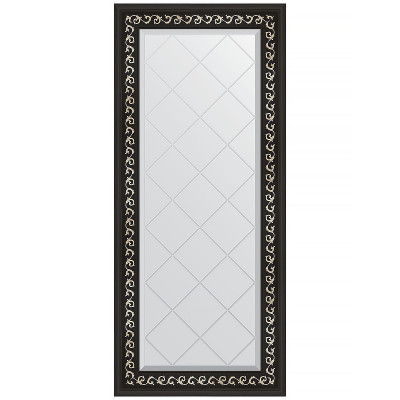 Зеркало настенное Evoform ExclusiveG 124х55 BY 4053 с гравировкой в багетной раме Черный ардеко 81 мм