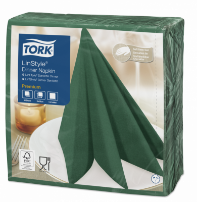 Салфетки Tork LinStyle, Premium, 39х39 см, 1 сл, 50 листов, темно-зеленые