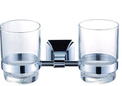 KorDi SIERRE KD 9202 двойной стеклянный стакан с настенным держателем, хром/стекло