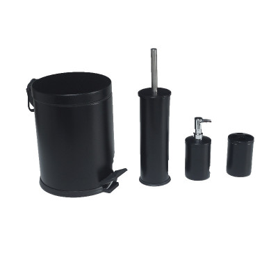 Efor Metal Набор для ванной комнаты (ведро 5 л, диспенсер для мыла, подставка для щеток, ёршик с подставкой), чёрный
