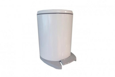 Урна для мусора Primanova серо-белая (6л) с системой плавного опускания крышки SOFT CLOSE, 20х20х28 см M-E41-01-07