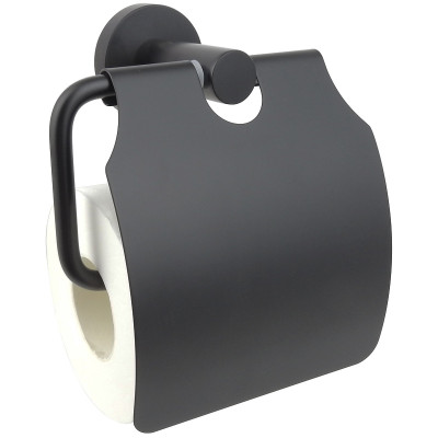 Настенный держатель туалетной бумаги Aquatek AQ4009MB с крышкой черный матовый