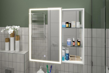 Зеркальный шкаф в ванную Misty Аперио 800х800 левый LED с розеткой (МВК006)