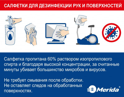 Инструкция "Салфетки для дезинфекции рук и поверхности" MERIDA ZH122