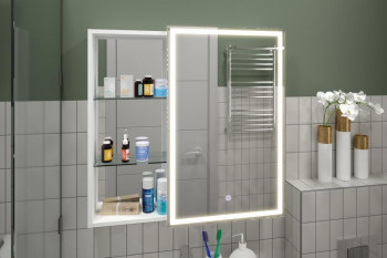 Зеркальный шкаф в ванную Misty Аперио 800х800 правый LED с розеткой (МВК007)