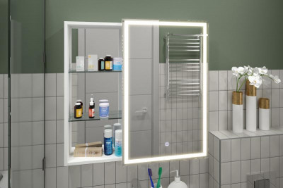 Зеркальный шкаф в ванную Misty Аперио 800х800 правый LED с розеткой (МВК007)