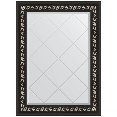 Зеркало настенное Evoform ExclusiveG 87х65 BY 4096 с гравировкой в багетной раме Черный ардеко 81 мм