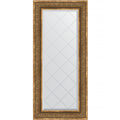 Зеркало настенное Evoform ExclusiveG 129х59 BY 4077 с гравировкой в багетной раме Вензель бронзовый 101 мм