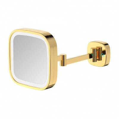 Зеркало настенное в ванную c увеличением 5х JAVA S-M332LB матовое золото