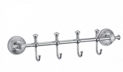 Планка с крючками для ванной (4 крючка) S-005874A Savol латунь хром