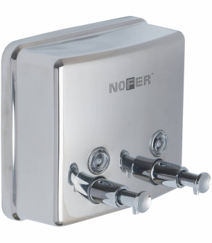 Дозатор для жидкого мыла двойной (глянцевая нержавеющая сталь) NOFER Inox 03005.B