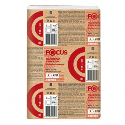 Полотенца растворимые Focus Premium Z сложения, 2 сл, 24х21,5 см, 200 листов