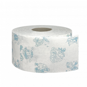 Бумага туалетная Merida TB2408 2-слойная белая, с бирюзовым рисунком ТОП ПРИНТ МИНИ CYAN ⌀19 (12х170м.)