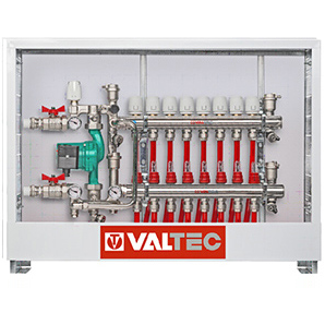 Комплект теплых полов VALTEC с насосно-смесительным узлом и шкафом ШРВ на 7 контуров до 140м2 с трубой PEX 700м (KTP07)