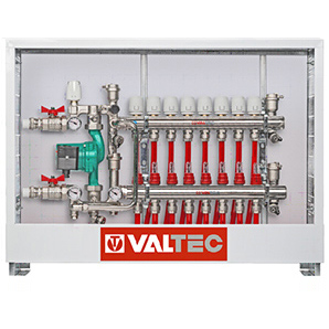 Комплект теплых полов VALTEC с насосно-смесительным узлом и шкафом ШРВ на 8 контуров до 160м2 с трубой PEX 800м (KTP08)
