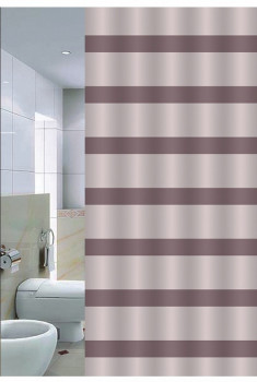 Штора для ванной Primanova серо-коричневая в полоску, Lines, 180х200 см полиэстер DR-50041
