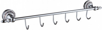 Планка с крючками для ванной (6 крючков) Savol S-06876A латунь хром