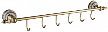 Планка с крючками для ванной (6 крючков) Savol S-06876B латунь золото