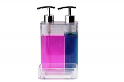 Дозатор для мыла двойной Primanova с контейнером для губки (прозрачный) VIVA, 0, 3л и 0, 6л, 12,5х13,5х22 см полимер M-E10-16