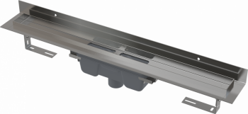 Водоотводящий желоб с порогами для цельной решетки и фиксированным воротником к стене, вертикальный сток AlcaPlast APZ1016-550