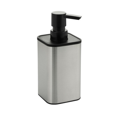 Дозатор для жидкого мыла настольный, матовая нержавеющая сталь + черный пластик САНАКС (22074)