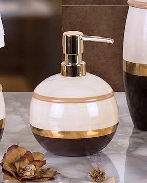 Дозатор для жидкого мыла Primanova бело-коричневый с золотом, LIDYANA, 12х12х16 см керамика