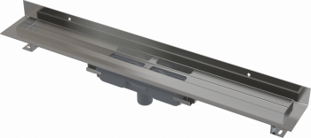 Водоотводящий желоб с порогами для цельной решетки и фиксированным воротником к стене, вертикальный сток AlcaPlast APZ1116-650