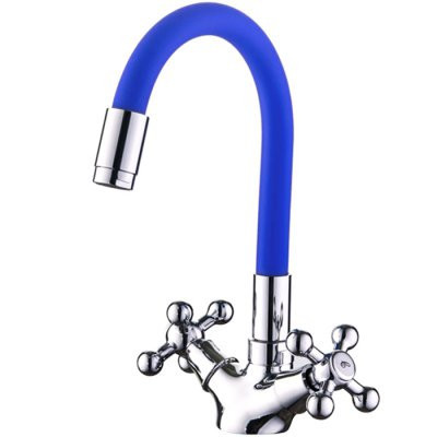 Смеситель для кухни с гибким изливом Ledeme L1319-6 двухвентильный хром, синий