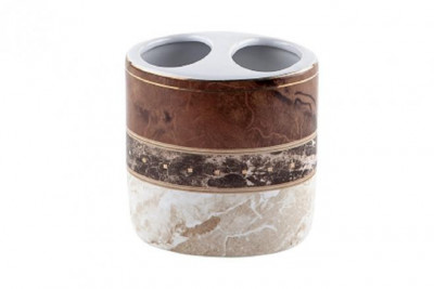 Стакан Primanova для щётки и пасты бежево-коричневый с имитацией мрамора, GARNSEY, 10х10х7.5 см керамика D-20122