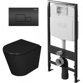 Комплект унитаза с инсталляцией D&K Venice DS1022502 черный микролифт с черной клавишей