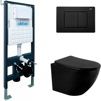 Комплект унитаза с инсталляцией Abber Bequem AC1100MB-AC0105-AC0120MB микролифт с черной клавишей