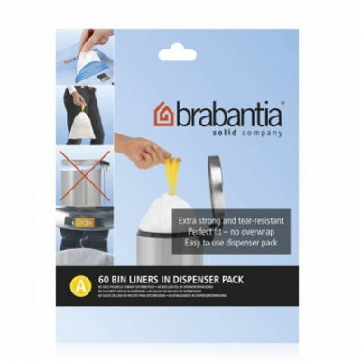 Brabantia 348983 пакеты для мусора, упаковка-диспенсер, размер А, 3 л, 60 шт