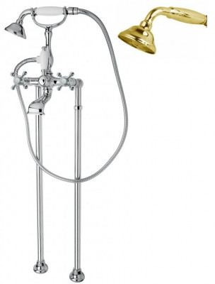 Напольный смеситель для ванны с ручным душем, шлангом 150 см CEZARES GOLF-VDP-03/24-M, Золото