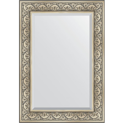 Зеркало настенное Evoform Exclusive 100х70 BY 3450 с фацетом в багетной раме Барокко серебро 106 мм